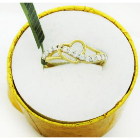 Created White Sapphires 0.42 Cts Heart Ring 10k Gold